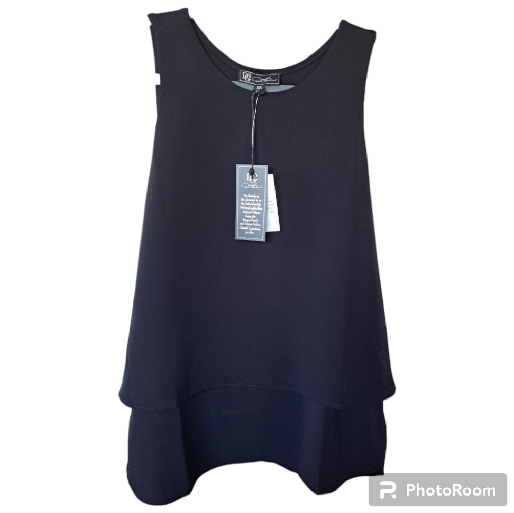 NWT DG2 by Dianne Gilman Black Layered Easy Tank Dressy Silky Sz XS